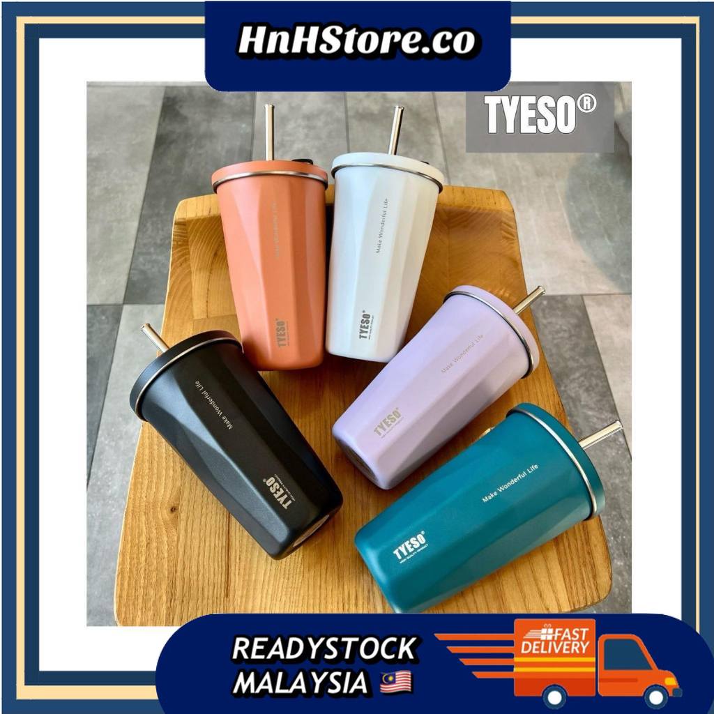 100% Original Diamond Tyeso Thermos Cup Tumbler Cup with Straw Vacuum Water Bottle Cool Ice Cup 304 Stainless Steel