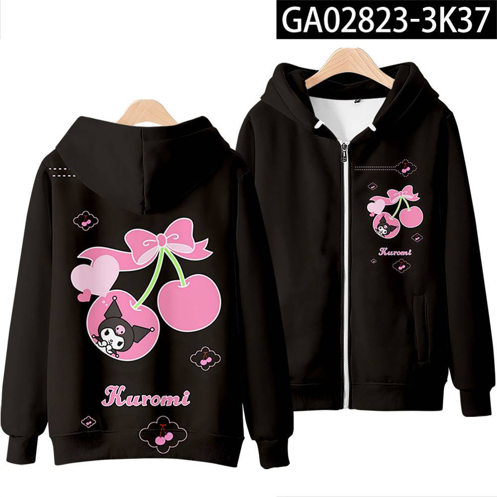 Essential Premium New Anime Kuromi My Melody Jacket Hooded Tops Long Sleeve Coat Casual Loose Graphic Sports Outerwea... - Image 2