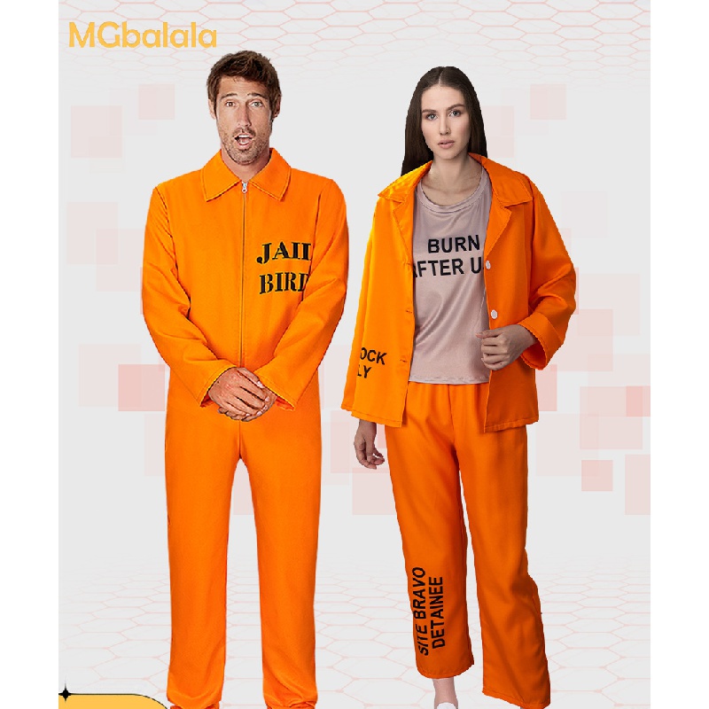 Halloween COS Men's and Women's Couples Orange Prisoner Cosplay Jumpsuit Prison Uniform Clothing