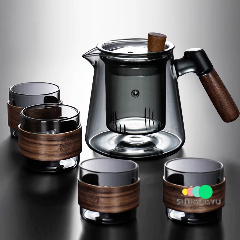 Wooden Handle Glass Pot Teapot High Borosilicate Tea Water Separation Single Pot Teapot Tea Making Electric Pottery Stove Tea Making Vessel Tea Set Household Set Pot Teapot Tea Set