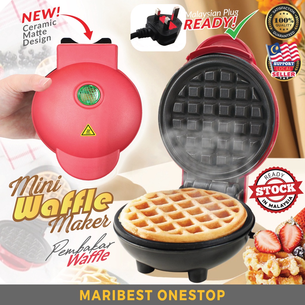 Mini Waffle Maker Pembakar Waffle Machine Ceramic Coating Waffle Mix Breakfast Maker Wafer Non-Stick Pan Malaysia Plug