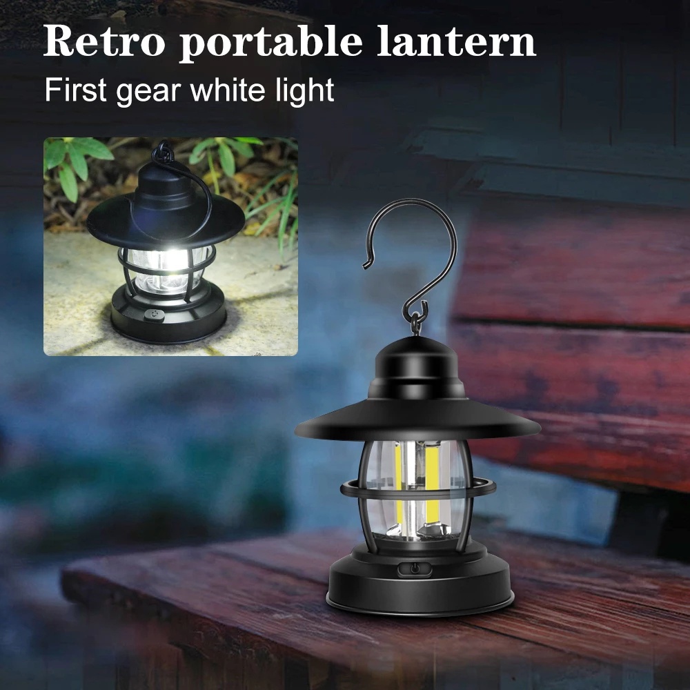 INt2- Vintage Camping Lantern Lamp Outdoor Mountaineering Camping Portable Lighting Lantern Battery-powere