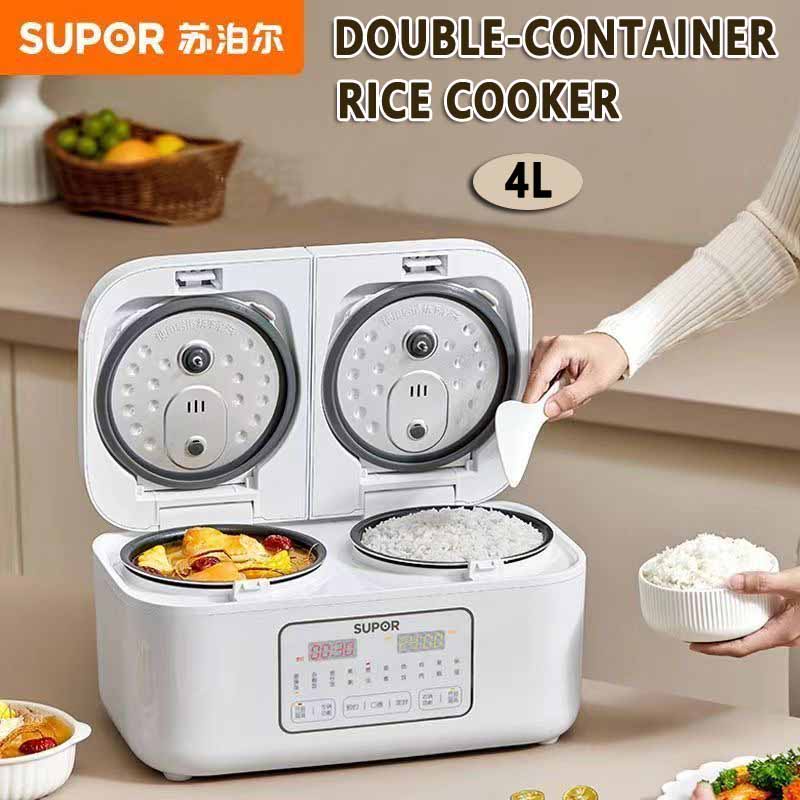 【Supor】Double-container Rice Cooker 4L Household Multi-function Intelligent Pressure double-matching double-use rice cooker for 2-3 people