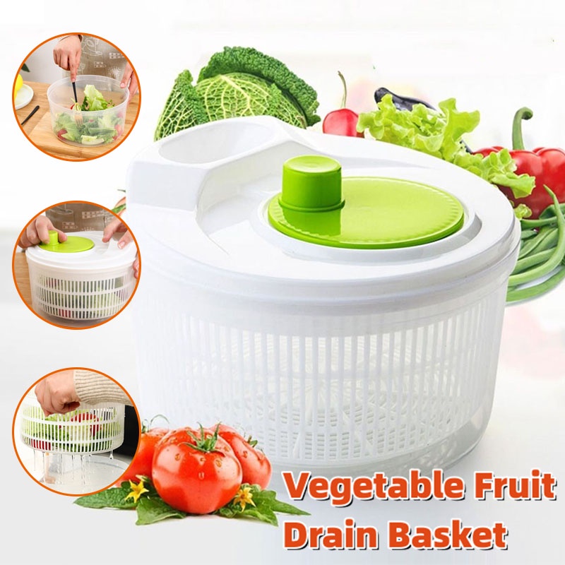 READY STOCK】2 in 1 High Capacity Salad Spinner Vegetable Leaf Fruit Dryer Drainer Colander Plastic Bowl Locaupin Rotary Salad Spinner Dehydrated Machine Manual Salad Dehydrator Vegetable Colander Water Drain Basket