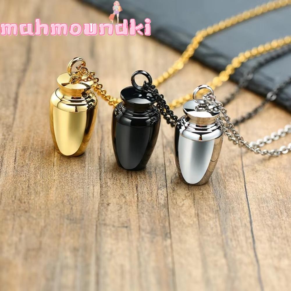 MAHMOUNDKI Cinerary Urn, Stainless Steel Well Sealed Bone Ash Pendant, Mini with Necklace Memorial Pendant Jar