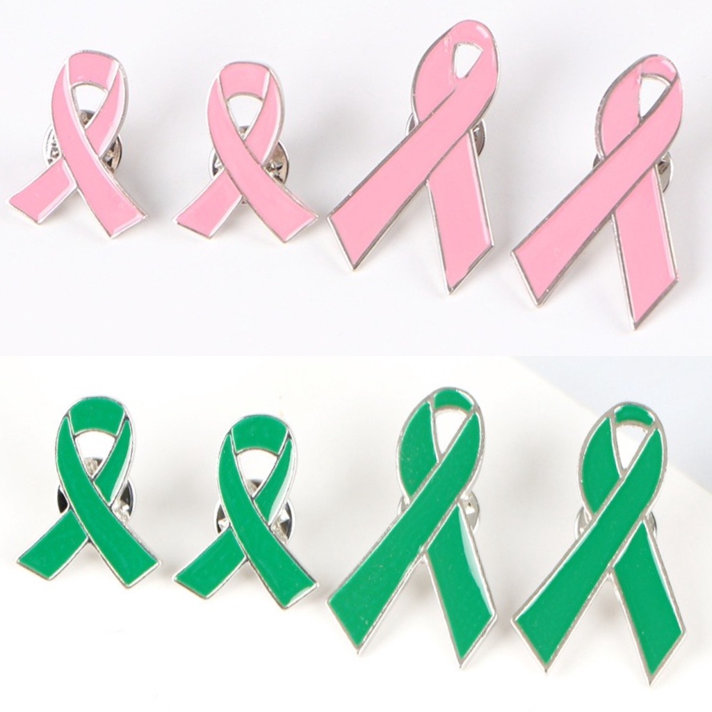 5 Styles Pink Green Ribbon Lapel Brooch Health Awareness Enamel Pin Green Health Spiritual Care Patient Backpack Badge Accessories Jewelry Gifts