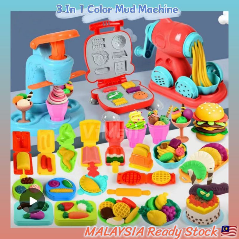 Playdoh Clay Toy Set Ice Cream Maker Noodle Machine Moulds Plasticine Toys For Kids Playset Mainan Perempuan Gift