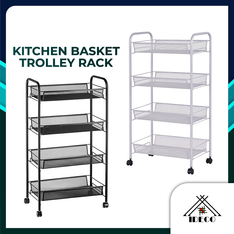 iDECO 3/4 Tiers Multipurpose Trolley Storage Rack Wheel Removable Drain Basket Carbon Steel Kitchen Bathroom Organizer