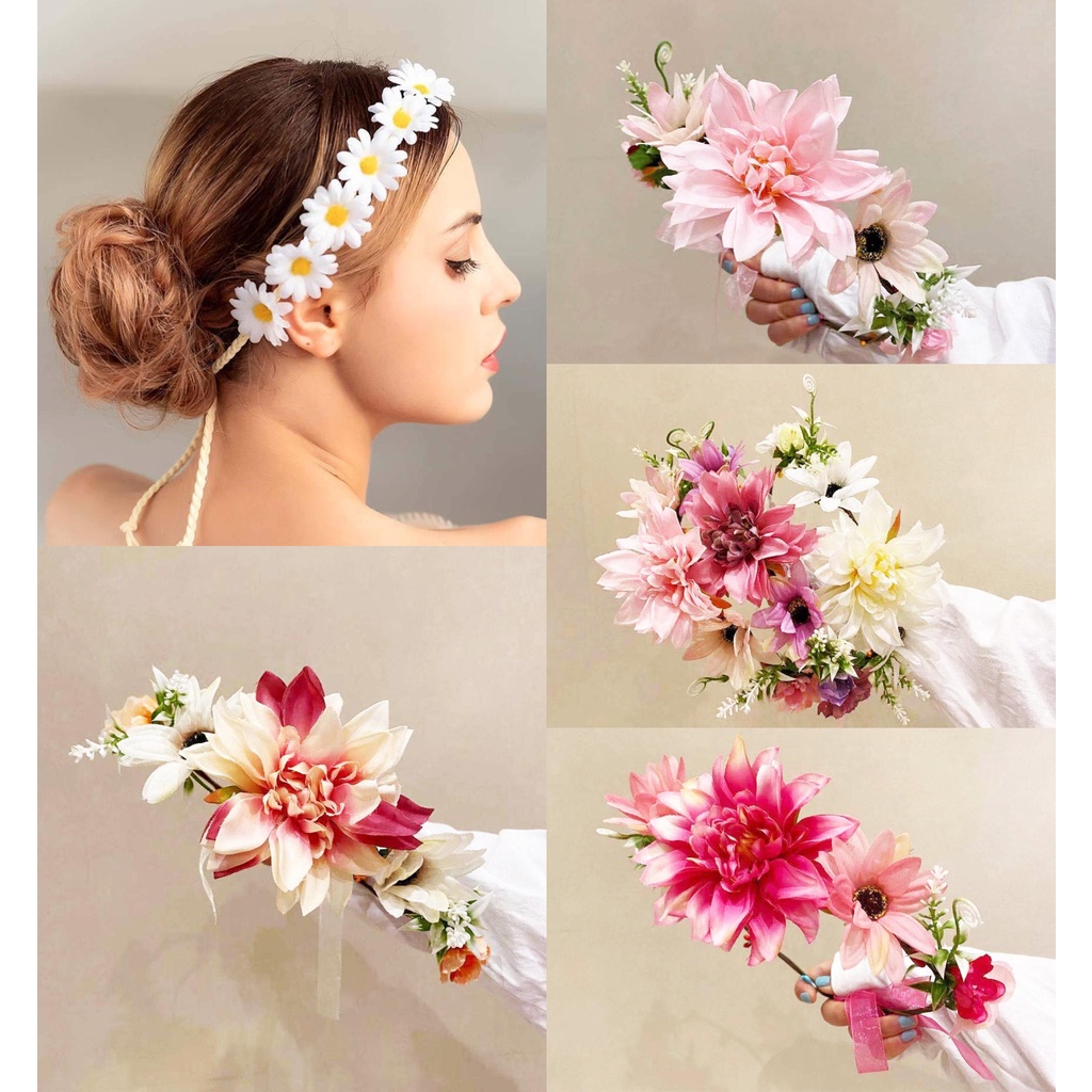 Women Artificial Sunflower Crown Daisy Floral Headband Bridal Wreath Headpiece Girl Hair Accessories Headdress Props For Wedding Photography