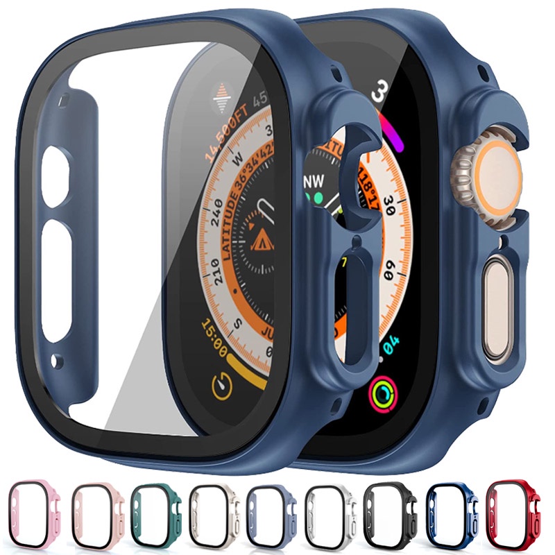 News Color Cherry Amry Glass + case For Apple Watch 46MM series 10 9 Ultra 2 49mm 41mm 45mm smartwatch PC Screen Protector Bumper Tempered Accessories iwatch cover