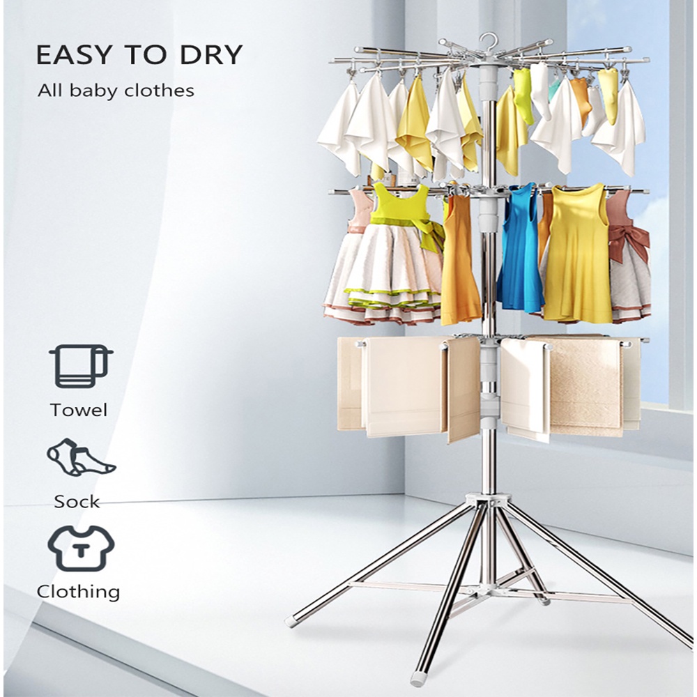 Stainless Drying Rack Floor Hanger Rack Foldable Floor Standing Rack Laundry Balcony Window Drying