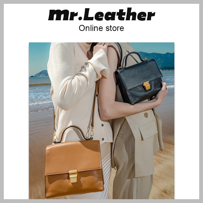 [Mr.Leather] Genuine Leather Women's Bag Large Capacity Messenger Bag Genuine Leather Backpack Light Luxury Korean Style Bag Textured Retro Handbag