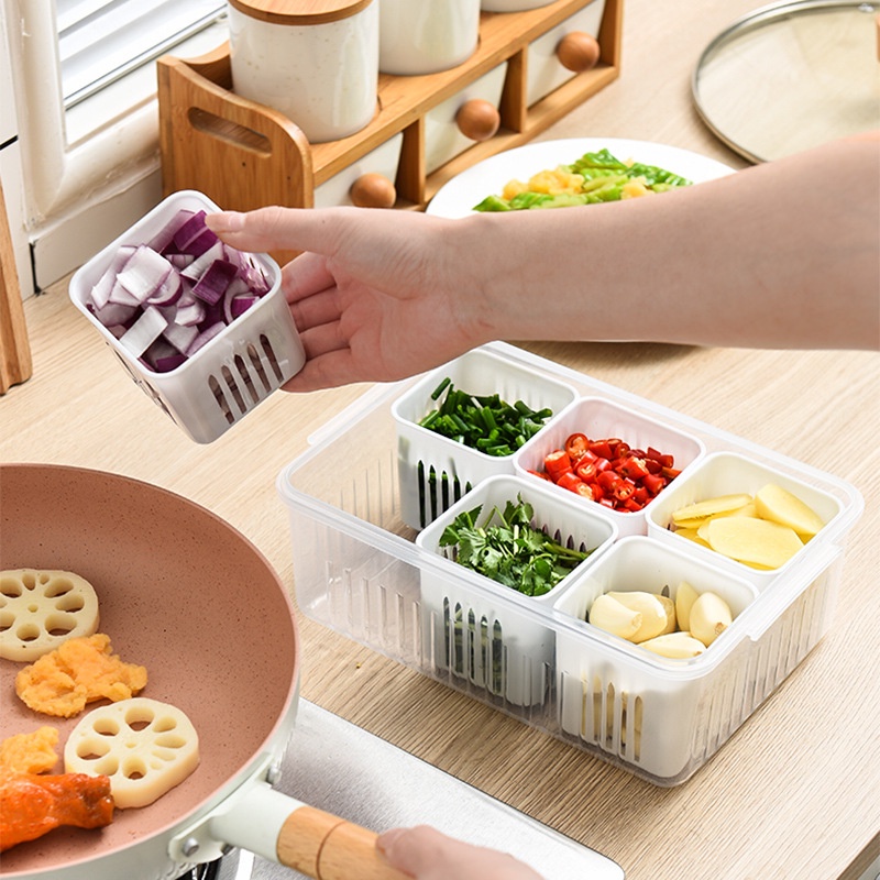 Container Baking 4/6 Grids Refrigerator Food Vegetable Fruit Storage Box/ Kitchen Chopped Green Onion Drain Divided - Image 3