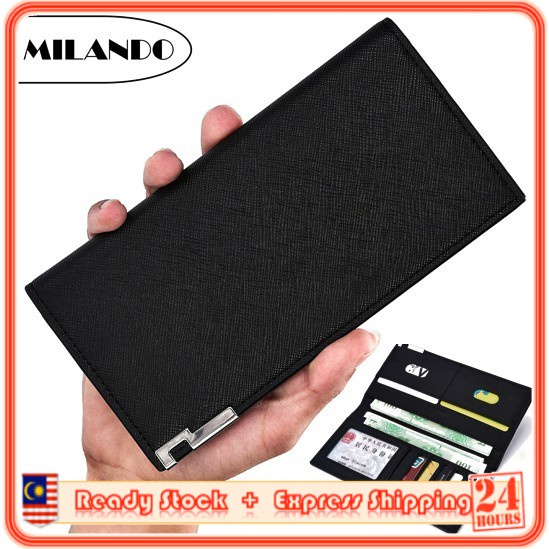 MILANDO Men Long wallet Bifold PU Leather Slim Wallet ID Window Card Case Clutch Dompet Lelaki 皮夹钱包 (Type 6)