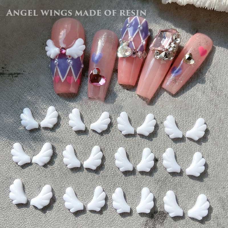 Premium Durable Rou Bao NEW 50pcs Nail White Angel Wing Girly Simple Sailor Moon Left Right Resin Art 3D DIY Decorati... - Image 5