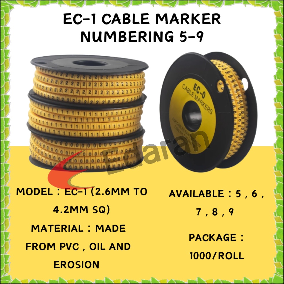 EC-1 CABLE MARKER / WIRE MARKER NUMBERING 5 TO 9 - (2.6MM TO 4.2MM SQ) - 1000PCS/BOX