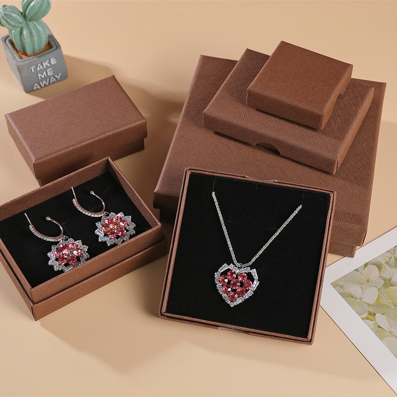 Vintage Gift Box with Sponge Leather Pattern Paper Jewelry Boxes Colorful Earring Necklace Storage Case Jewelries Display Box for Wedding Rings