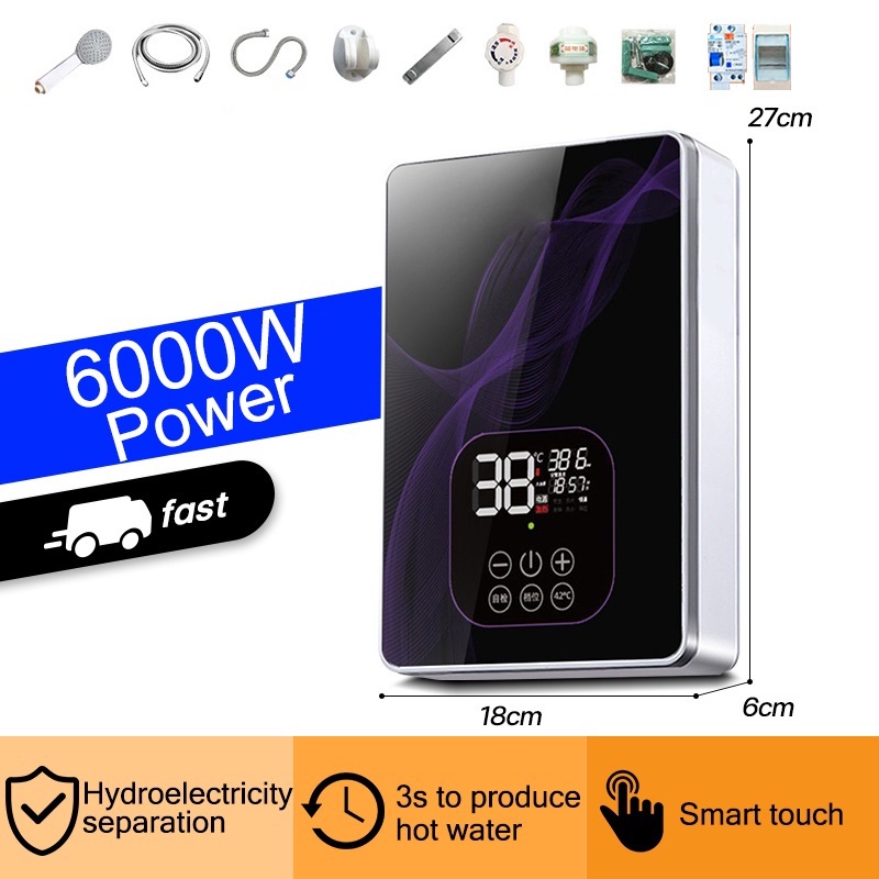 LEUSE LCD touch screen electric water heater 6000w constant temperature speed heating self-regulating water heater pump