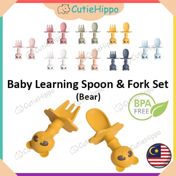 Baby Training Spoon and Fork Food Grade Baby Infant Kids Silicone Spoon Fork Set Training Feeding Self Weaning Utensils