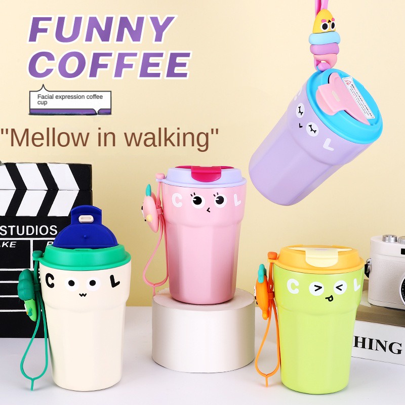 【Ready Stock】 FUNNY 316 Stainless Steel Tumbler Coffee Mug Portable Ice Cup Cold Cup Cartoon Couple Accompanying Cup