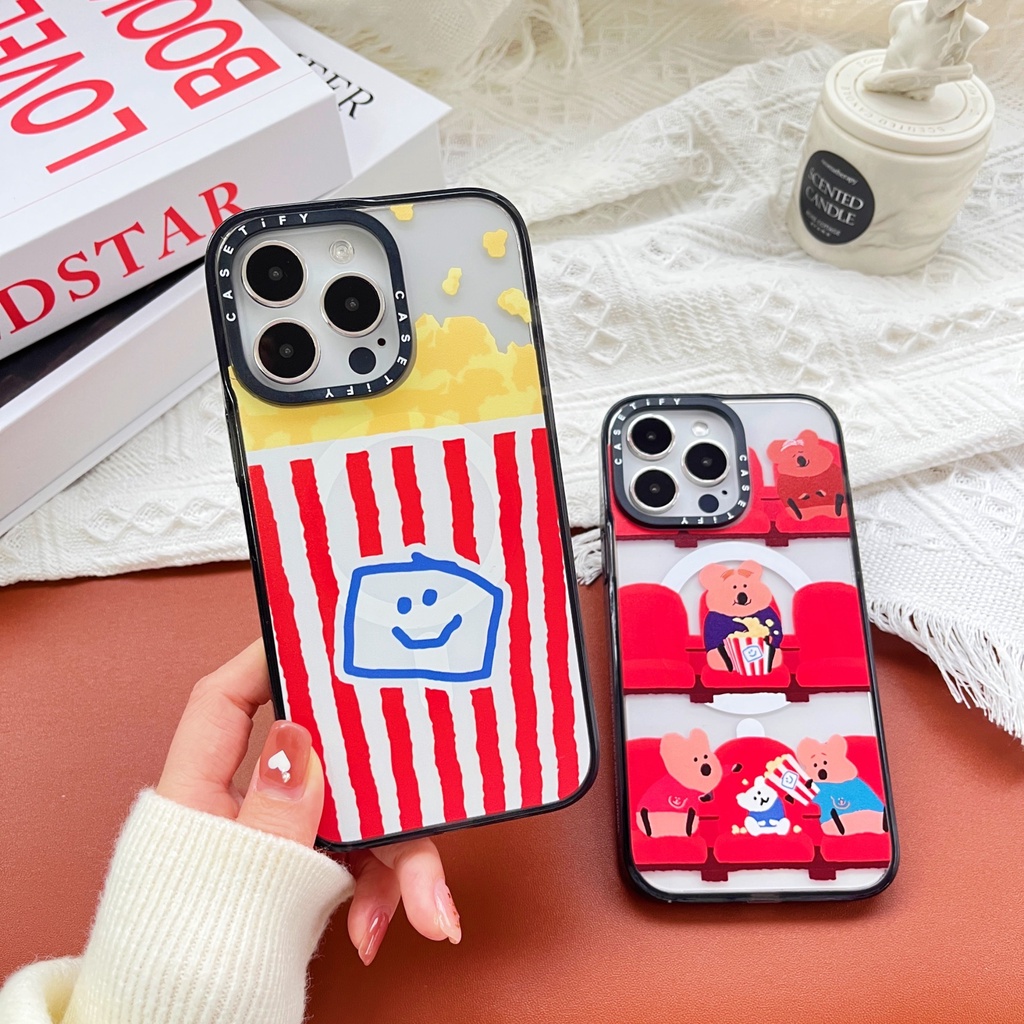 【Popcorn Bear】Casetify Magnetic absorption High Quality Acrylic Phone Case for iPhone 15.14.13.12.11 Pro Max iPhone15.14.13.12 pro iPhone15 The same star
