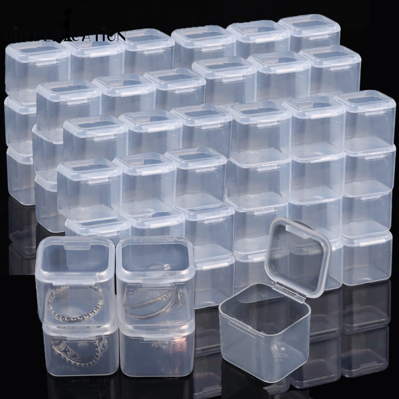 1/6 pcs Simple Small Containers Transparent Plastic Square Shaped Storage Box for Jewel…