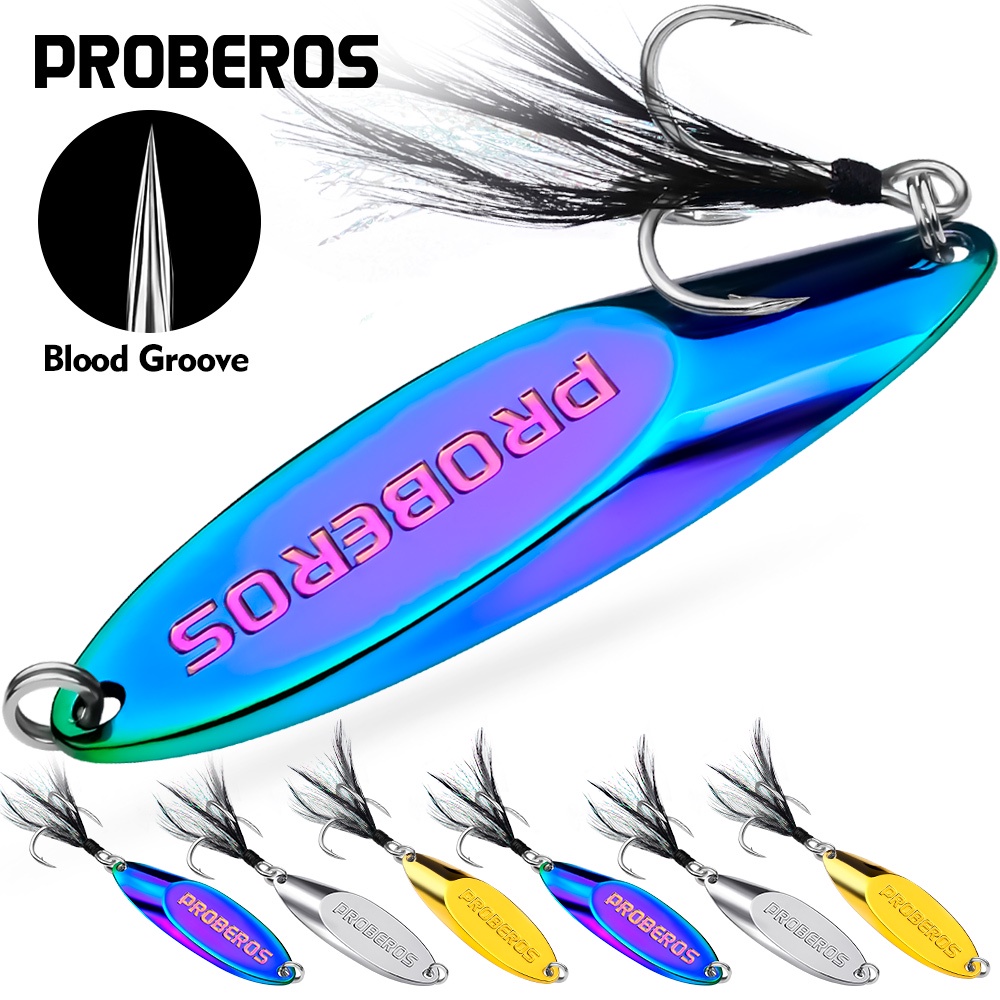 Proberos 3pcs Metal Spinner Spoon Vibration Lures 3g-60g Artificial Wobbler Hard Baits Jig VIB Sequins With Treble Feather Hook Jigging  Fishing Tackle