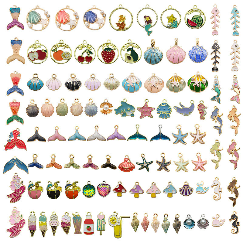[Multiple Ocean Charms] Bracelet Charms Necklace Pendants Earring Pendants Shell Mermaid Charms Conch Starfish Turtle Seahorse Ocean Accessories DIY Keychain