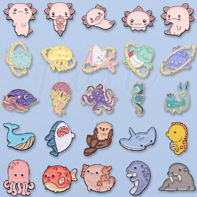 Protecting Ocean Awareness Pin Ocean Animal Enamel Pin Sea Animal Octopus Turtle Shark Brooch Lapel Badges Jewelry Accessory Gift for Friends