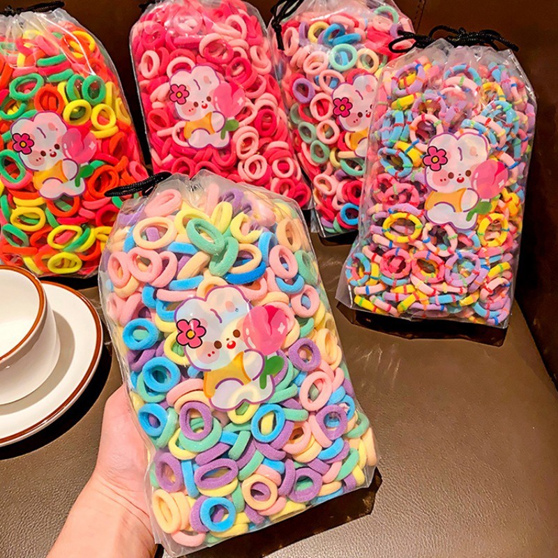100pcs /500pcs Children's High Elasticity Rubber Band Colorful Sweet Hair Tie Girls Fashion Hair Accessories