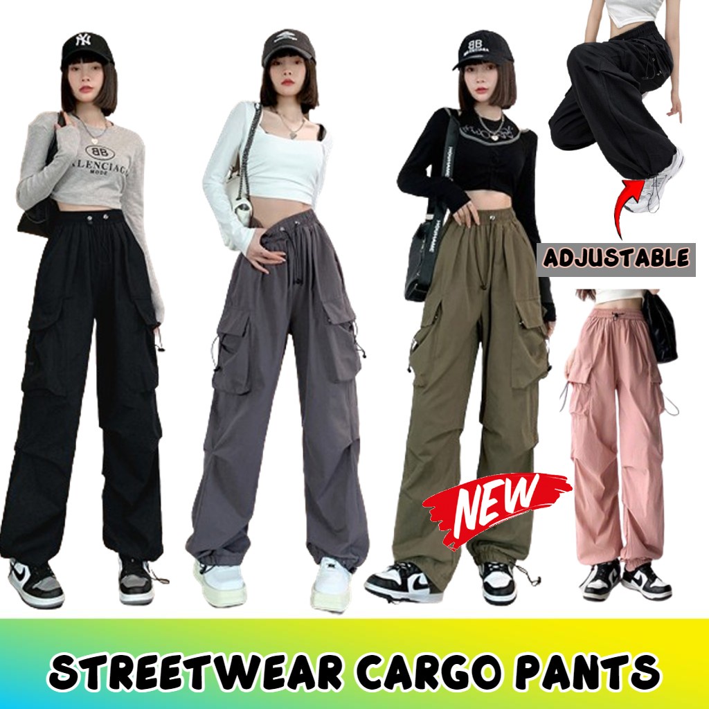 ~Ship From KL~ Women Casual pants Streetwear Cargo Pants Baggy pants women Wide Leg Straight Long Pants Seluar Perempuan