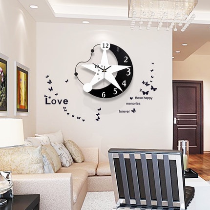 Jiuda Wooden Star Moon Craft Wall Clock Fashion Creative Living Room Wall Watch Bedroom Wall Clock Silent Quartz Clock