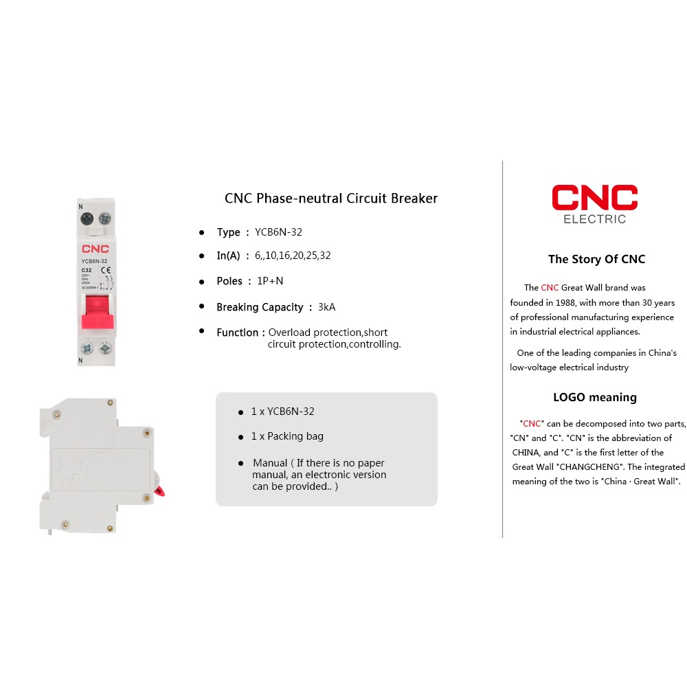Versatile Have CNC MCB Miniature Circuit Breaker Phase-neutral YCB6N-32 6-32A 1P+N Electrical Switch Home Safety Reli... - Image 4
