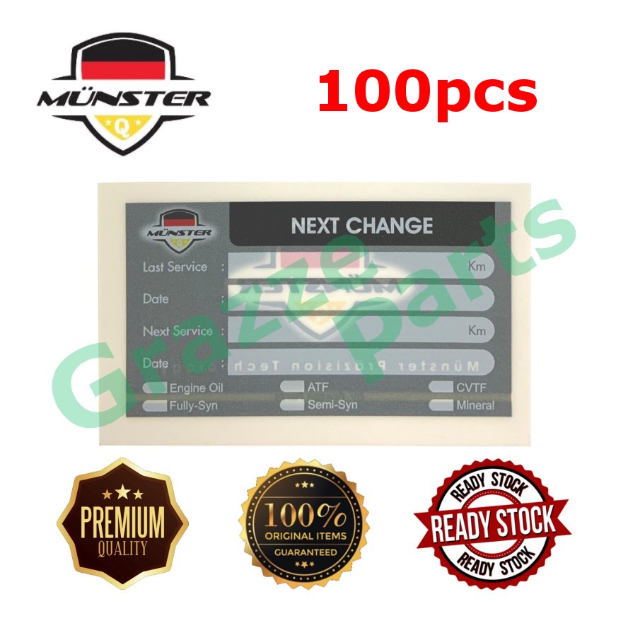 (100pc) Premium Quality Engine Oil / Auto Transmission Fluids Mileage Service Sticker for Windscreen by Münster