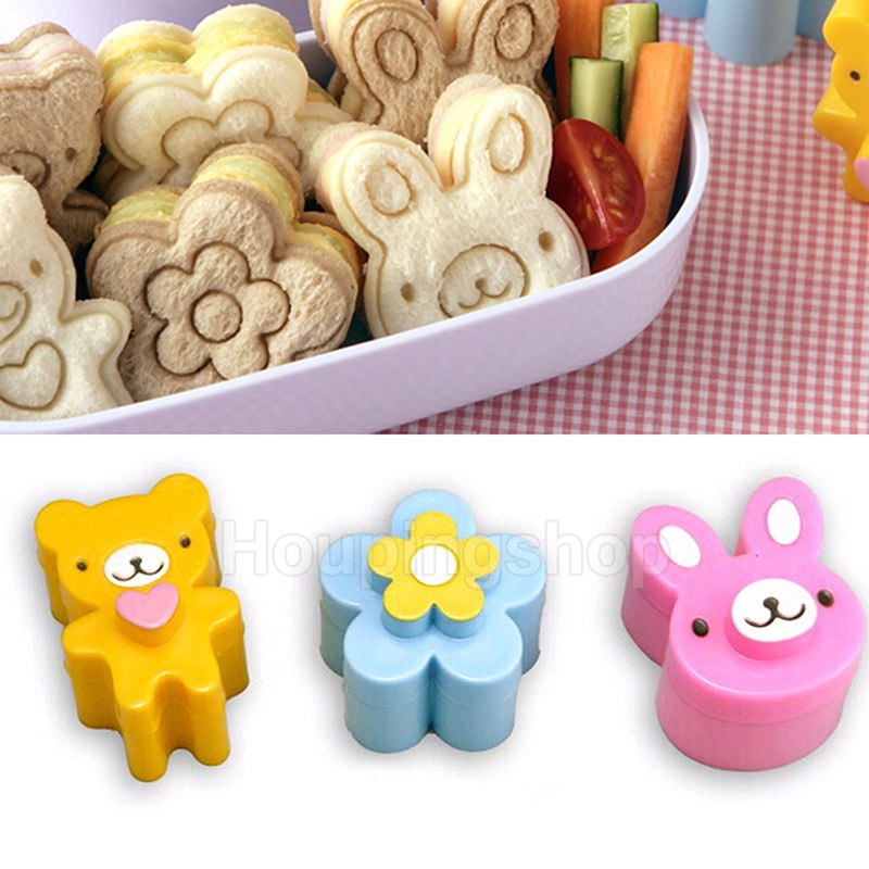 3pcs Sandwich Crust Cutter Cookie Bread Mold Kids Rice Balls Bento Maker Rabbit Panda Flower Lunch Mould DIY Baking Tool