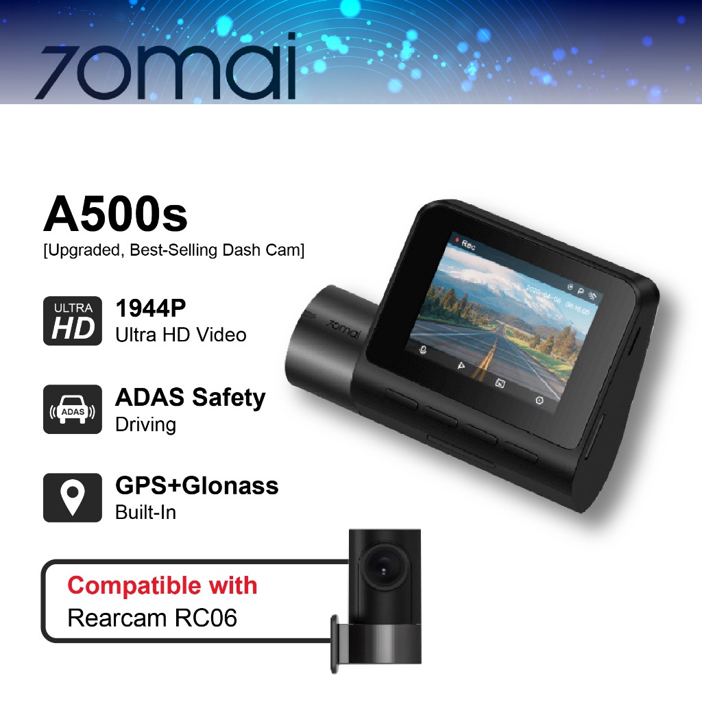 DACD Ori 70mai A500s Dash Cam Pro Plus Latest Car Cam 1944P, Night Vision, GPS, and ADAS
