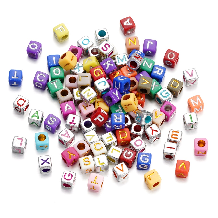 St. kunkka 50pcs 6mm Metallic Letter Beads English Spacer Beads A-Z Mixed Random Acrylic Suitable for DIY Jewelry Making Necklace Bracelet