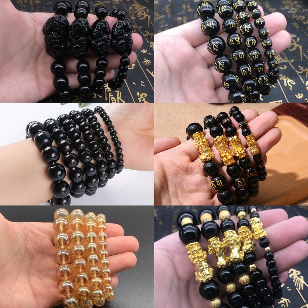 Fashion Imitation Obsidian Gold Pixiu Lucky Beads Beaded Bracelet