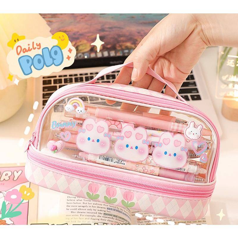 Have Versatile Sanrio Cartoon Mymelody Kuromi Cinnamoroll Pencil Case Student Simple Plaid Multi Layer Large Capacity... - Image 4