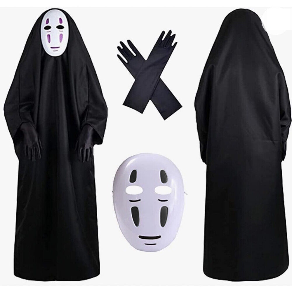 Premium Versatile Halloween Anime Cartoon Kaonashi Spirited Away No Face Man Cosplay Costume Mask gloves Faceless Set... - Image 5