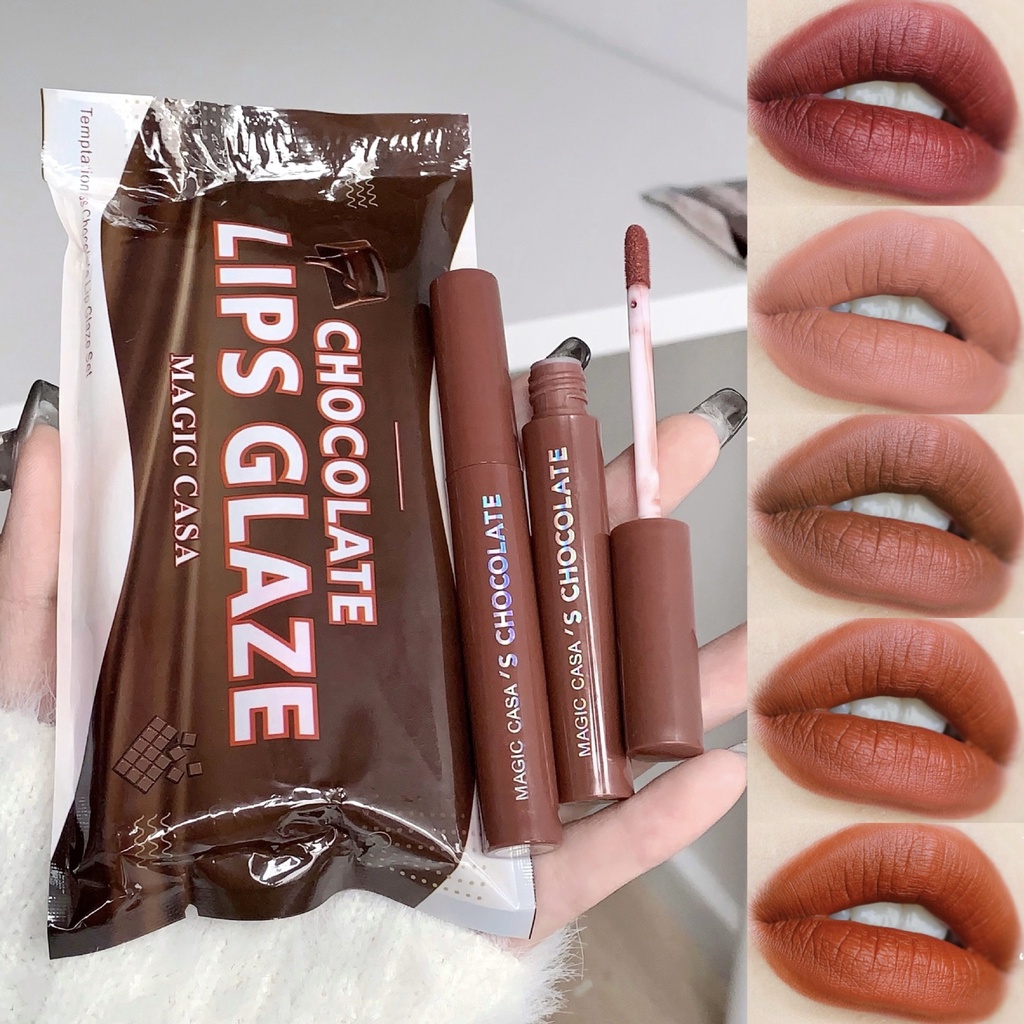 MAGIC CASA 5 Pcs Set Chocolate Matte Lip Glaze Set