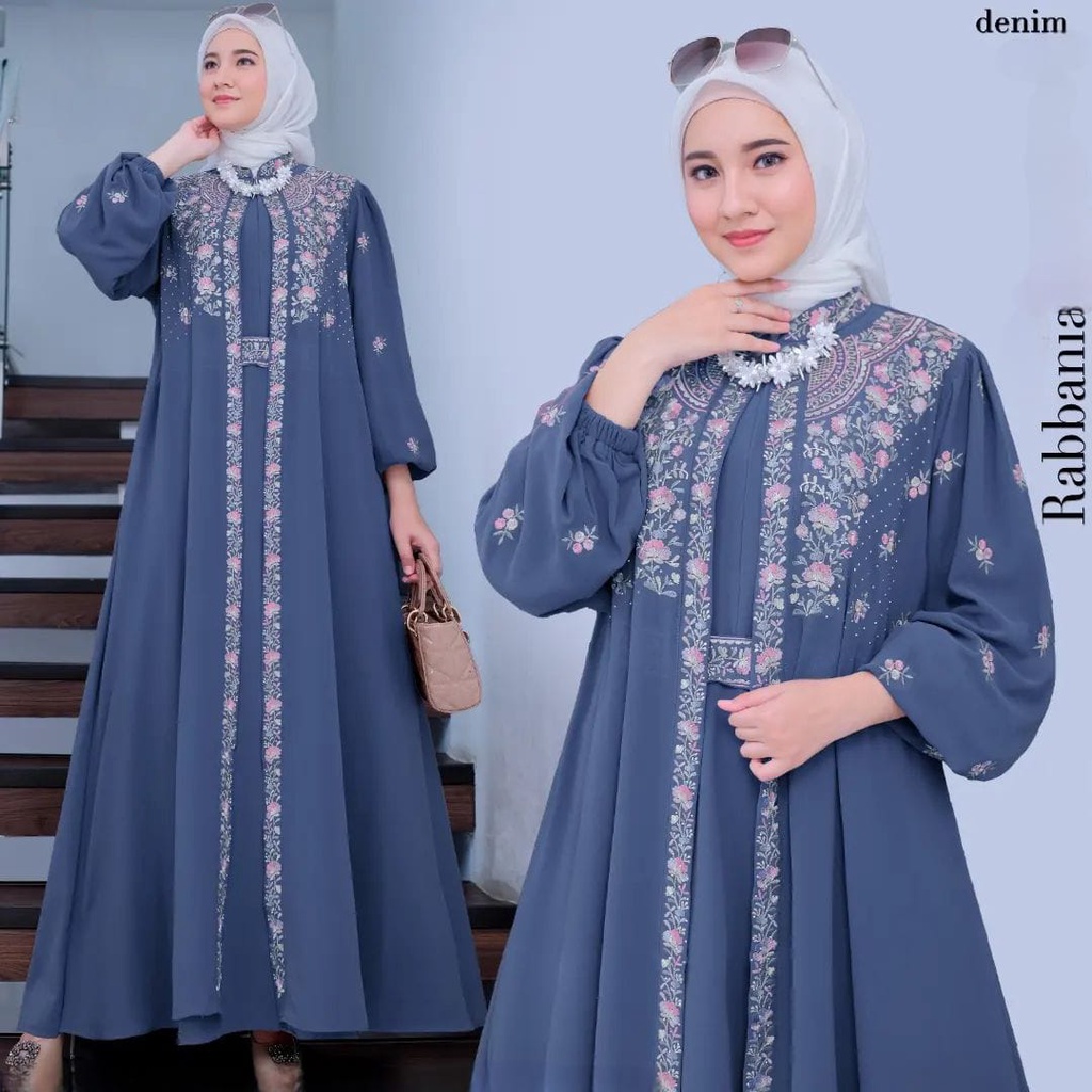 - Rabbania Dress Maxy Gamis For Adult Muslim Women All Size Fit To XL Large Brocade Babydoll Mix Embroidery Premium Lebaran