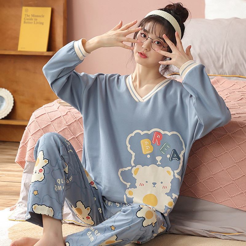 Dream Sky Store M-2XL Women's Cute Short Sleeve Sleepwear Set and Long Pants Pajamas