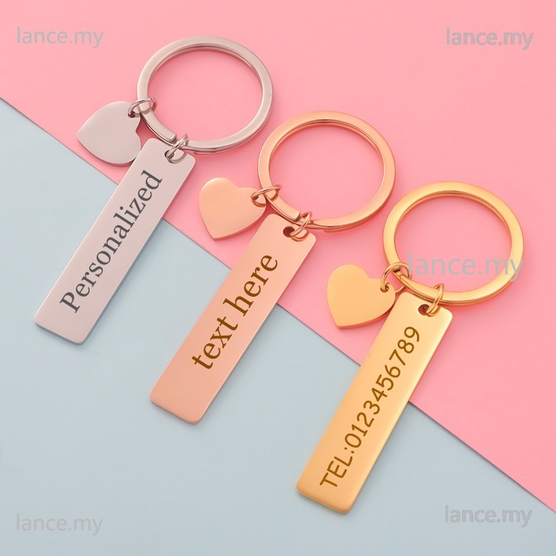 Free Gift Box-Fashion Personalized keychain stainless steel laser engraved name, customized text, Backpack Pendant,The best gift for boyfriend/girlfriend