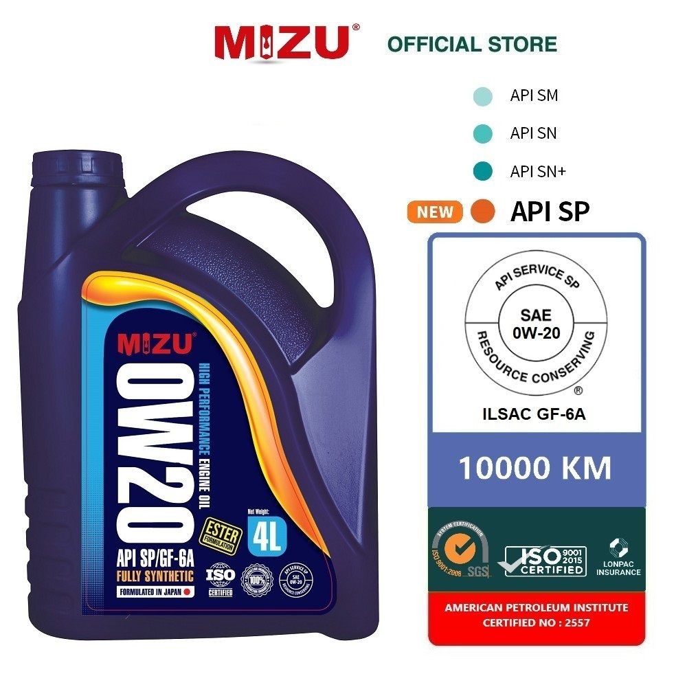 MIZU 0W20 Fully Ester Synthetic Oil - 4L - [ API SP / GF-6A ] minyak pelincir all car perodua Toyota honda proton