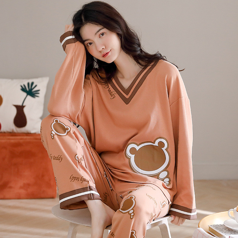 Dream Sky Store M-2XL Women's Cute Short Sleeve Sleepwear Set and Long Pants Pajamas