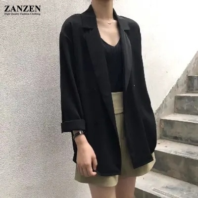 ZANZEN Korean Style Suit Jacket Women Lapel Loose Turn-Down-Collar Long Sleeve Casual Blazer