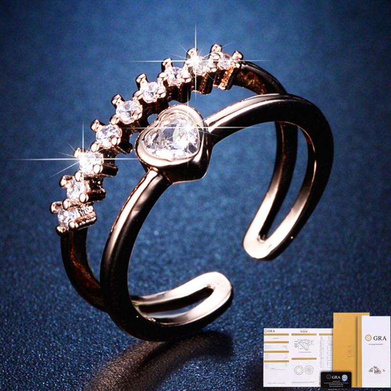 [Free GRA Certificate] Female 18K Rose Gold Heart-Shaped Moissanite Ring Personality
