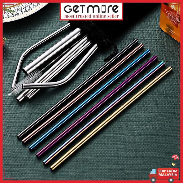 [Ready Stock] Stainless Steel Metal Drinking Straw Straws Straight Bent Reusable Washable