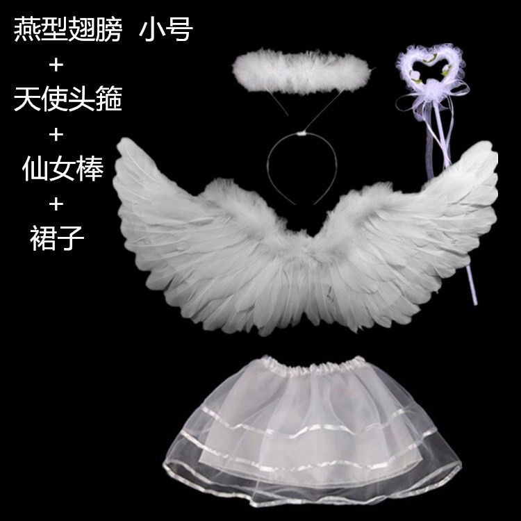 Premium Reliable Angel feather wings children adult performance props stage catwalk white flower girl dress up black ... - Image 3
